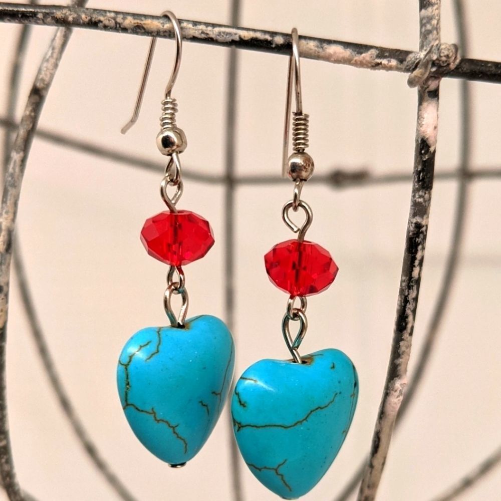 3/$20 Turquoise Heart Shaped Dangle Earrings